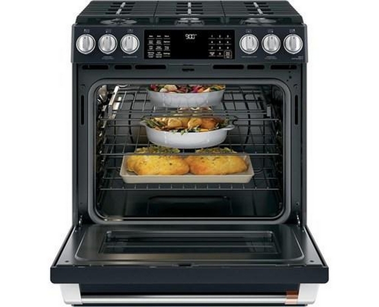 Cuisinière biénergie encastrable de 30 po avec tiroir chauffant Café - CC2S900P3MD1