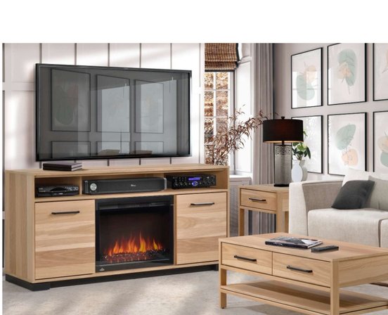 Base de télévision avec foyer en chêne