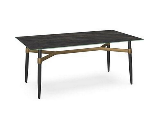 Table de salle à manger Link avec dessus en verre et base tréteau de Amisco