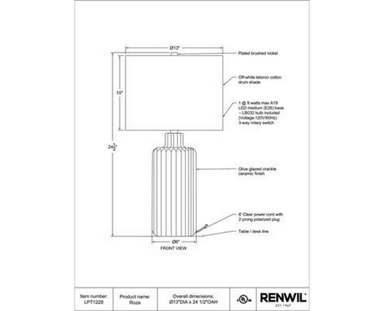 Lampe sur table Roza de Renwil