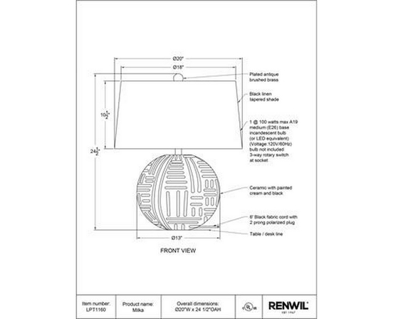 Lampe sur table Milka de Renwil