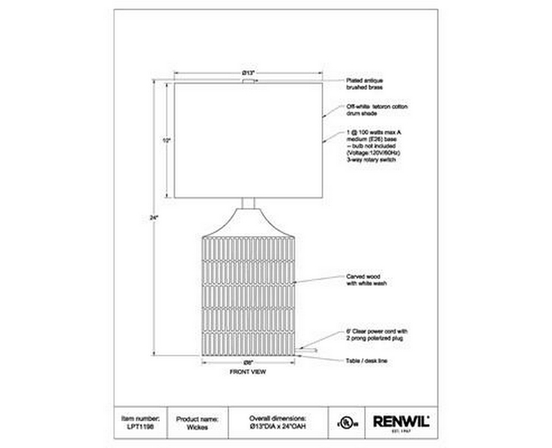 Lampe sur table Wickes de Renwil