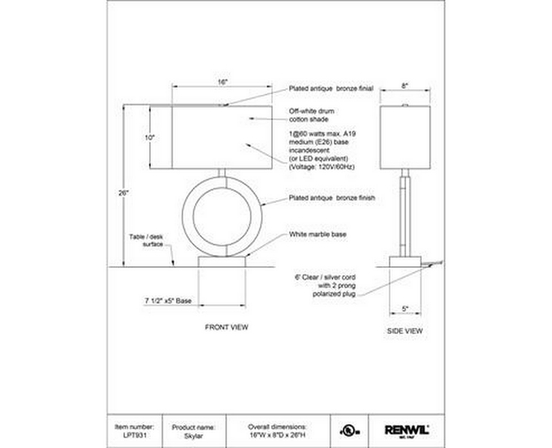 Lampe sur table Skylar de Renwil