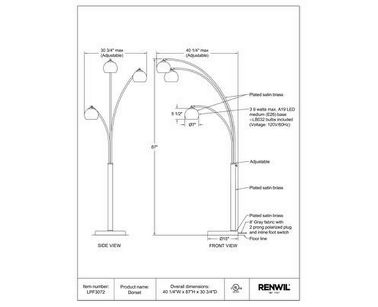 Lampe sur pied Dorset de Renwil
