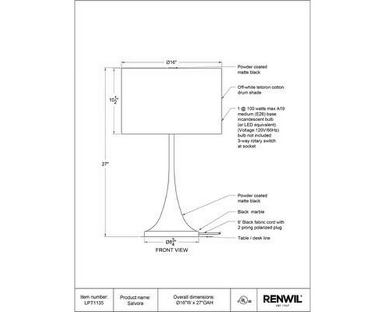 Lampe sur table Salvora de Renwil