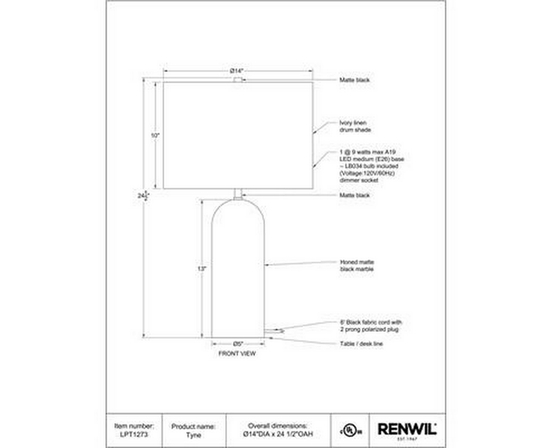 Lampe sur table Tyne de Renwil
