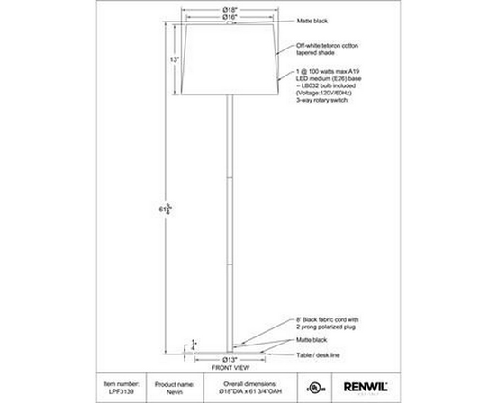 Lampe sur pied Nevin de Renwil