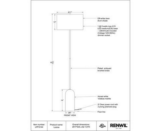 Lampe sur pied Lozica de Renwil