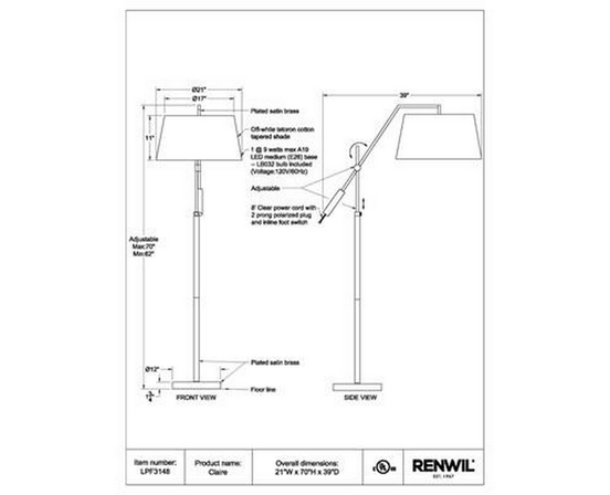 Lampe sur pied Claire de Renwil