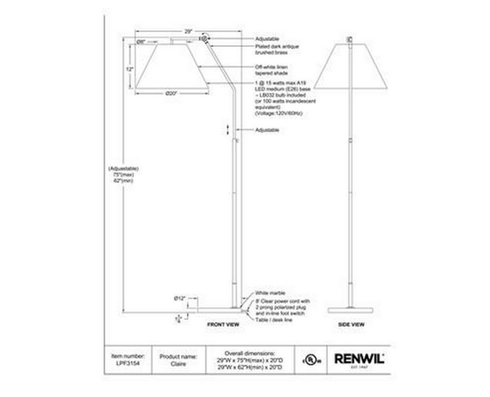 Lampe sur pied Claire de Renwil