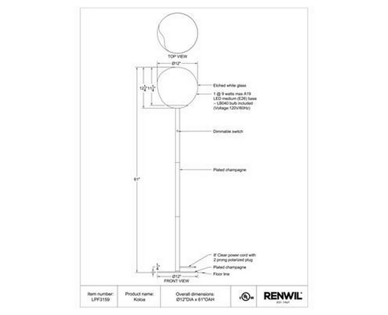 Lampe sur pied Koloa de Renwil