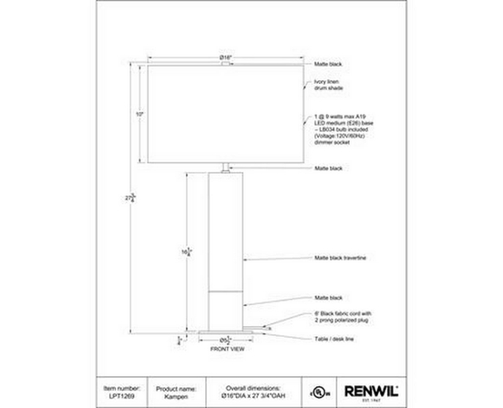 Lampe sur table Kampen de Renwil