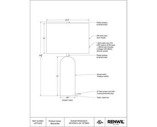 Lampe sur table Beausoleil de Renwil