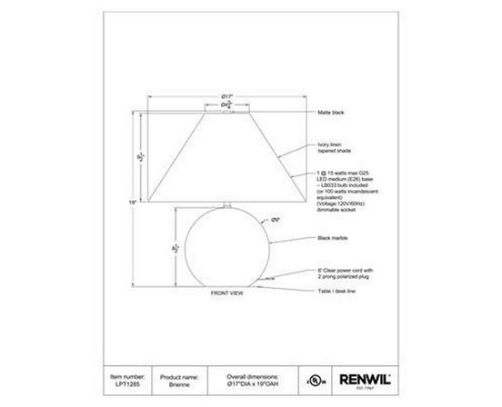 Lampe sur table Brienne de Renwil