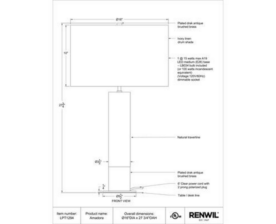 Lampe sur table Amadora de Renwil