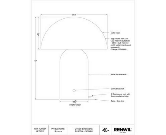 Lampe sur table Sombra de Renwil