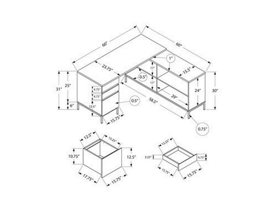 Bureau en coin avec rangement de Monarch