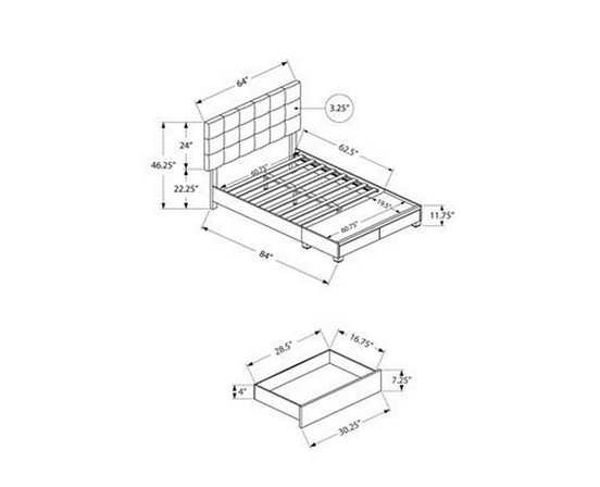 Grand lit plateforme rembourré avec rangement de Monarch
