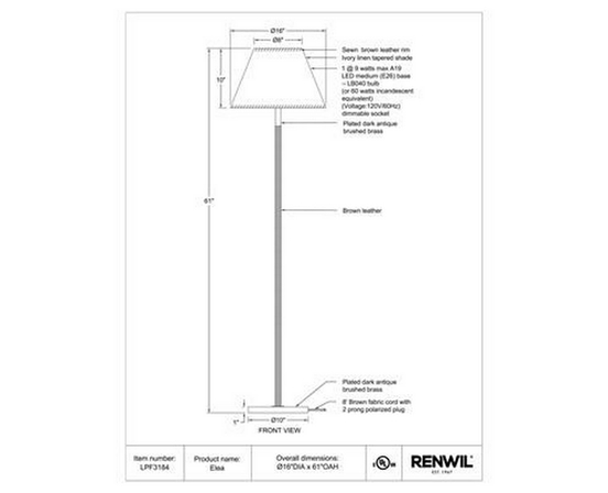 Lampe sur pied Elea de Renwil