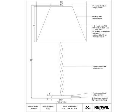 Lampe sur table Veria de Renwil