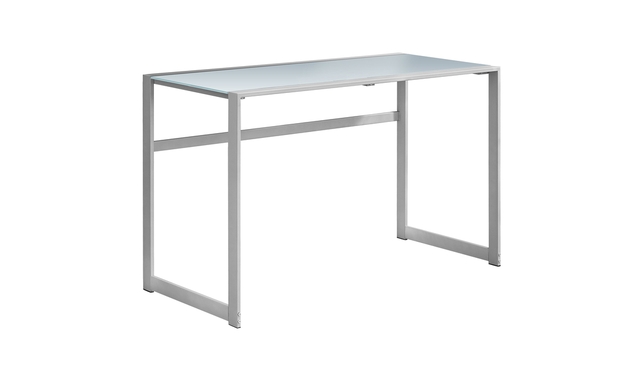 Bureau métal argent verre trempé givre - 7380