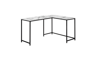 Bureau faux marbre blanc en coin métal noir - 7393