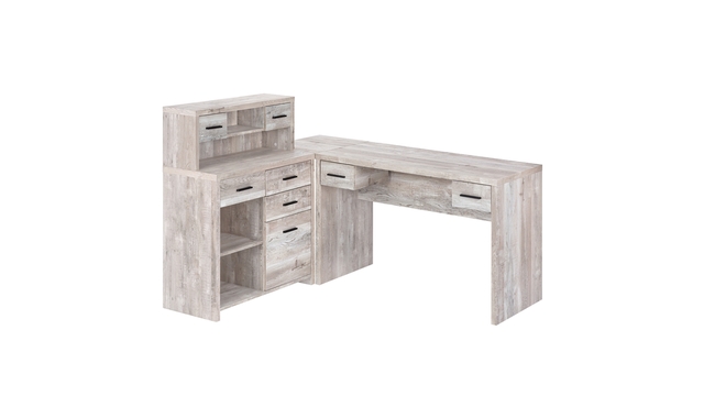 Bureau faux bois taupe en coin cote droit gauche - 7429
