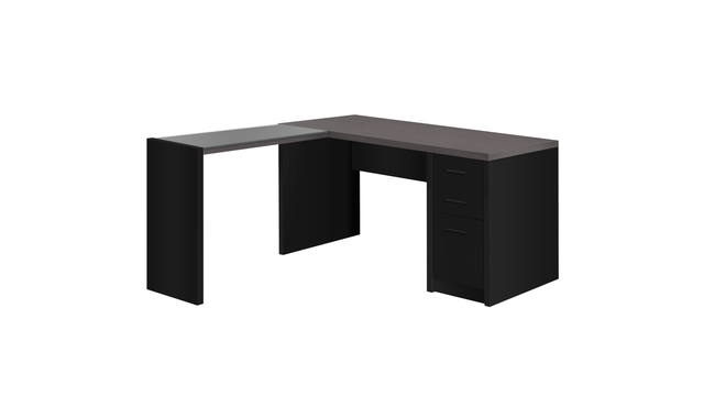 Bureau noir dessus gris de coin et verre trempé - 7431