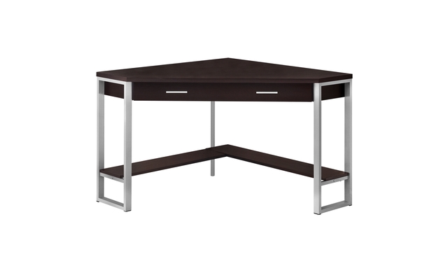 Bureau en coin espresso métal argent - 7502