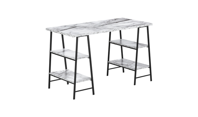 Bureau faux marbre blanc métal noir - 7527
