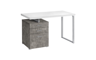 Bureau blanc simili-ciment/ métal argent l/r - 7648