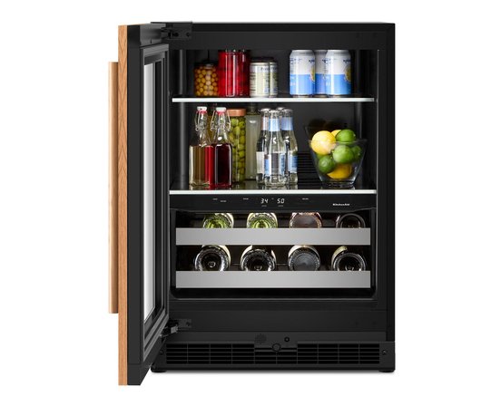 Centre de boissons 24 po avec porte en verre et clayettes à façade en bois KitchenAid - KUBL524SPA