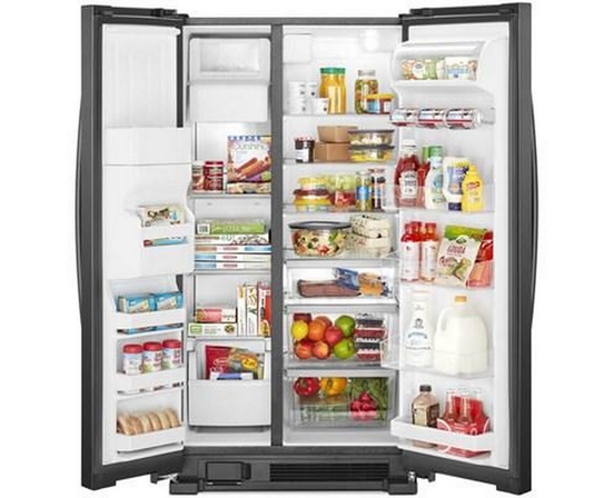 Réfrigérateur côte-à-côte de 36 po, 24,5 pi³ amovible avec distributeur externe de glaçons et d'eau avec filtration d'eau  EveryDrop™ Whirlpool - WRS335SDHB