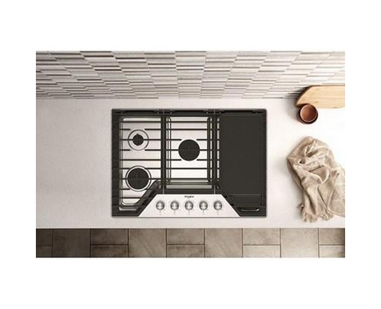 Table de cuisson à gaz encastrée de 30 po avec grille 2-en-1 et plaque chauffante Whirlpool - WCGK7530PS