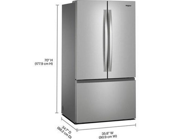 Réfrigérateur trois portes avec porte à deux battants autoportant de 36 po, 31 pi³. avec machine à glaçons interne Whirlpool - WRFF3136SZ