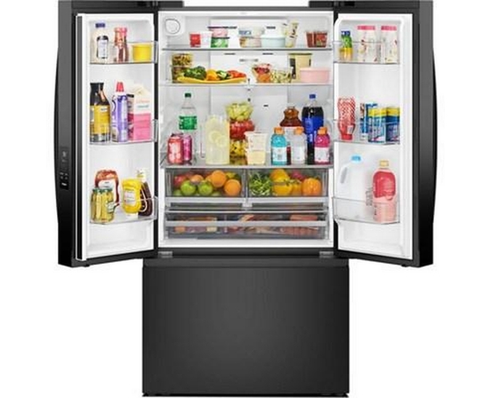 Réfrigérateur trois portes avec porte à deux battants autoportant de 36 po, 30 pi³. avec système distributeur d'eau et de glaçons externe Whirlpool - WRFF3536SV