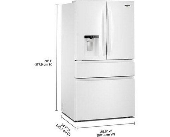 Réfrigérateur quatre portes à porte à deux battants de 36 po avec système de distribution d'eau et glaçons Whirlpool - WRMF3636SW