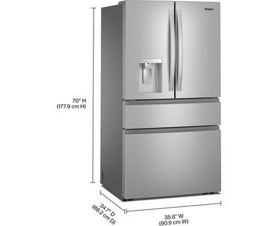 Réfrigérateur quatre portes à porte à deux battants de 36 po avec système de distribution d'eau et glaçons Whirlpool - WRMF3636SZ