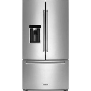 Réfrigérateur trois portes avec porte à deux battants à profondeur de comptoir de 36 po, 23.8 Pi cu. avec distributeur d'eau et de glaçons KitchenAid - KRFC704FPS
