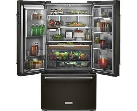 Réfrigérateur trois portes avec porte à deux battants à profondeur de comptoir de 36 po, 23.8 Pi cu. avec distributeur d'eau et de glaçons KitchenAid - KRFC704FBS