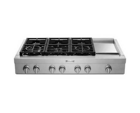 Dessus de cuisinière à gaz de 48 po. avec plaque chauffante KitchenAid - KCGC558JSS