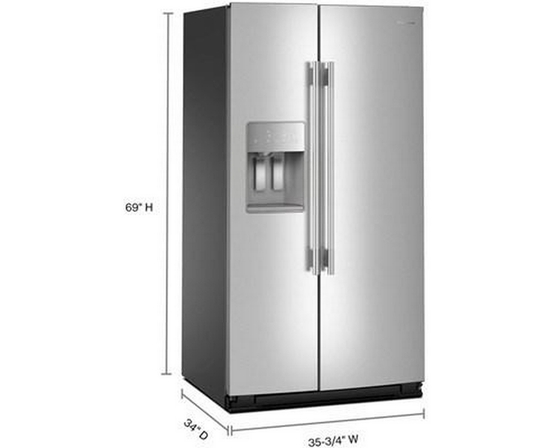 Réfrigérateur côte-à-côte de 36 po, 28 Pi cu.. avec distributeur d'eau et de glace KitchenAid - KRSF536RPS