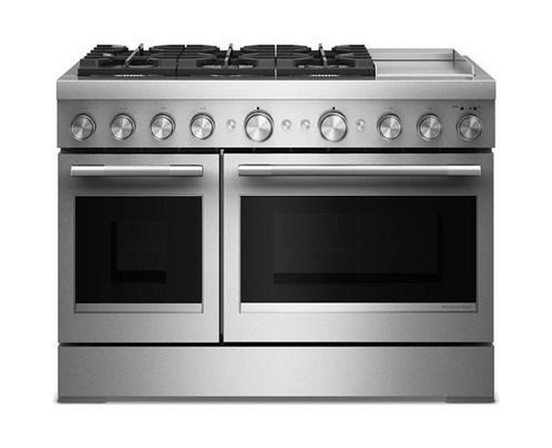 Cuisinière autoportante bi-énergie de style commercial de 48 po avec plaque chauffante KitchenAid - KFDD948SSS