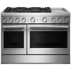 Cuisinière autoportante bi-énergie de style commercial de 48 po avec plaque chauffante KitchenAid - KFDD948SSS