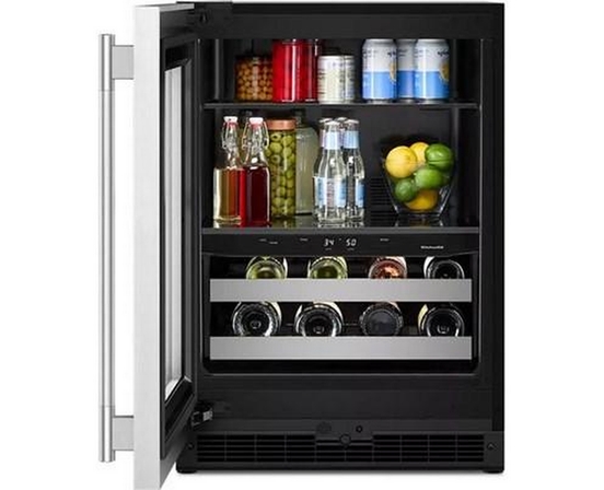 Centre de breuvages sous le comptoir de 4,8 Pi cu.. avec porte en verre et clayettes à façade en bois KitchenAid - KUBL524SSB