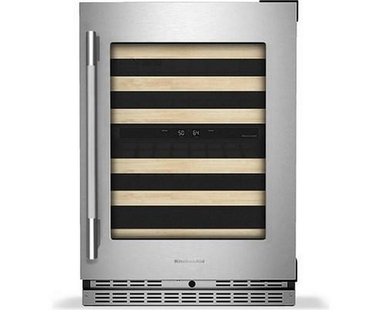 Cellier à vin sous le comptoir de 46 bouteilles avec clayettes à façade en bois à extension complète KitchenAid - KUWR524SPS