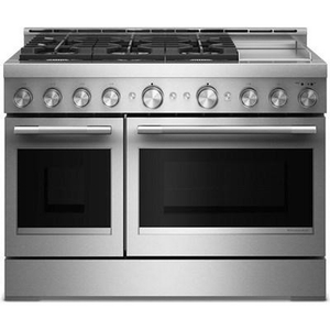 Cuisinière autoportante à gaz de 48 po avec 6 brûleurs et plaque chauffante KitchenAid - KFGD948SSS