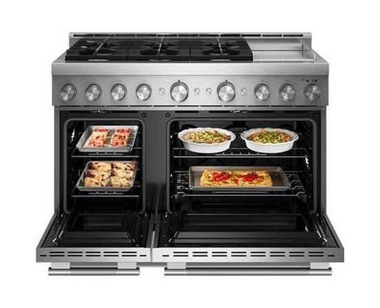 Cuisinière autoportante à gaz de 48 po avec 6 brûleurs et plaque chauffante KitchenAid - KFGD948SSS
