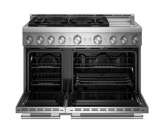 Cuisinière autoportante à gaz de 48 po avec 6 brûleurs et plaque chauffante KitchenAid - KFGD948SSS