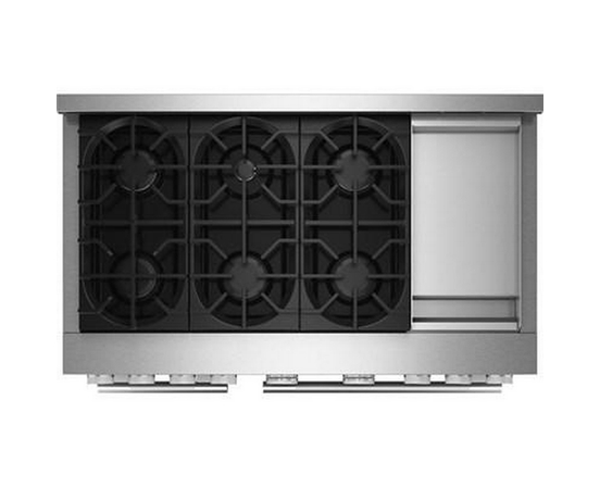 Cuisinière autoportante à gaz de 48 po avec 6 brûleurs et plaque chauffante KitchenAid - KFGD948SSS